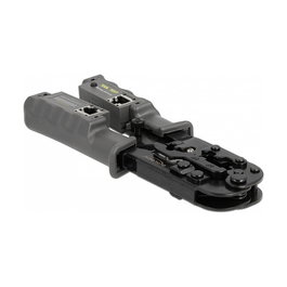 DeLOCK Crimpzange, Herramienta de Prensa para Conectores RJ45 RJ12 RJ11 RJ10 con Abisolierer y Tester de Red, 8P 6P 4P, Combinada, Negro y Verde