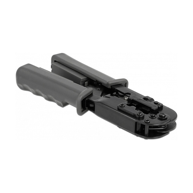 DeLOCK Crimpzange, Herramienta de Prensa para Conectores RJ45 RJ12 RJ11 RJ10 con Abisolierer y Tester de Red, 8P 6P 4P, Combinada, Negro y Verde