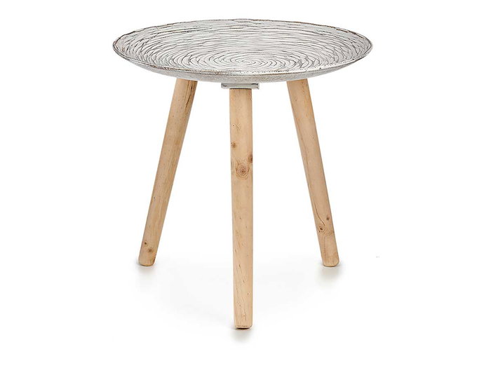 Giftdecor Mesa Madera Decoracion Espiral 40 cm x 39 cm x 40 cm Blanco y Madera (Set de 6)