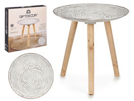 Giftdecor Mesa Madera Decoracion Espiral 40 cm x 39 cm x 40 cm Blanco y Madera (Set de 6)