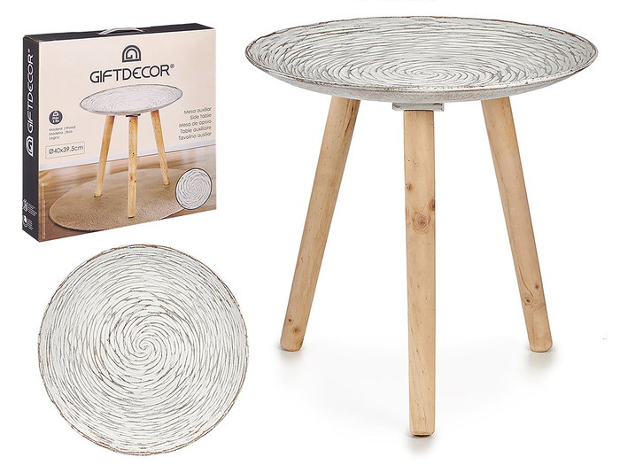Giftdecor Mesa Madera Decoracion Espiral 40 cm x 39 cm x 40 cm Blanco y Madera (Set de 6) Giftdecor Mesa Madera Decoracion Espiral 40 cm x 39 cm x 40 cm Blanco y Madera (Set de 6)