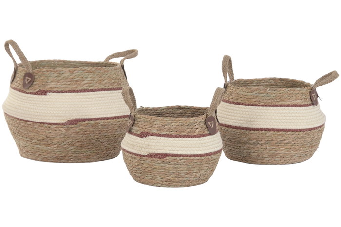 DKD Home Decor Set de 3 Cestas de Fibra y Algodón Melocotón