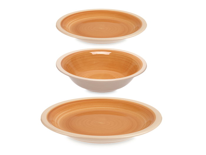 Vessia Set 18 Piezas Vajilla Gres Beige Borde Plato Llano 26 cm, Plato Hondo 21.5 cm, Plato Postre 19 cm 34.5x27.5x20 cm