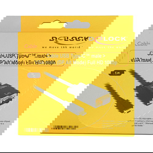 DeLOCK Adaptador USB-C a VGA con Modo DP-Alt, 1080p Full HD, 1 m, Negro, Referencia DP-Alt