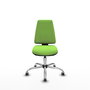 Silla de oficina Elche con mecanismo Asincro tapizada con Tela color Pistacho. Equipada con Base cromada, Sin brazos y Ruedas 65 mm parqué