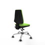 Silla de oficina Elche con mecanismo Asincro tapizada con Tela color Pistacho. Equipada con Base cromada, Sin brazos y Ruedas 65 mm parqué