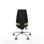 Silla de oficina Elche con mecanismo Asincro tapizada con Tela color Pistacho. Equipada con Base cromada, Sin brazos y Ruedas 65 mm parqué