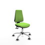 Silla de oficina Elche con mecanismo Asincro tapizada con Tela color Pistacho. Equipada con Base cromada, Sin brazos y Ruedas 65 mm parqué