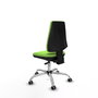Silla de oficina Elche con mecanismo Asincro tapizada con Tela color Pistacho. Equipada con Base cromada, Sin brazos y Ruedas 65 mm parqué