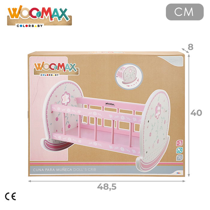 WOOMAX Cuna para muñecas de madera con balancín y diseño francés