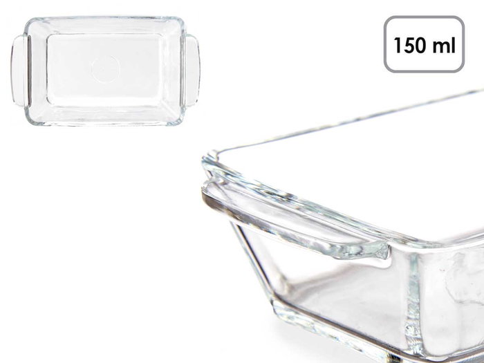 Vivalto Cazuela Rectangular de Vidrio para Aperitivo con Asas, 150 ml, Transparente - 13 x 7.5 x 3.5 cm (Set de 36) Vivalto Cazuela Rectangular de Vidrio para Aperitivo con Asas, 150 ml, Transparente - 13 x 7.5 x 3.5 cm (Set de 36)
