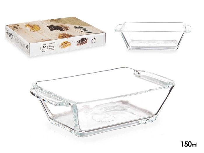 Vivalto Cazuela Rectangular de Vidrio para Aperitivo con Asas, 150 ml, Transparente - 13 x 7.5 x 3.5 cm (Set de 36) Vivalto Cazuela Rectangular de Vidrio para Aperitivo con Asas, 150 ml, Transparente - 13 x 7.5 x 3.5 cm (Set de 36)