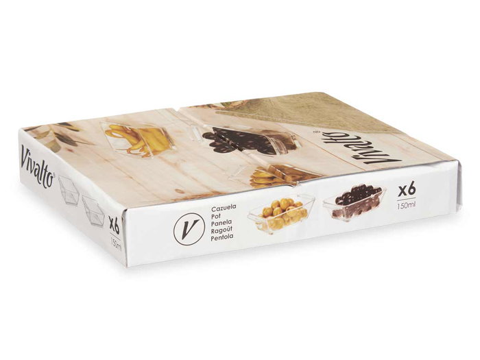 Vivalto Cazuela Rectangular de Vidrio para Aperitivo con Asas, 150 ml, Transparente - 13 x 7.5 x 3.5 cm (Set de 36) Vivalto Cazuela Rectangular de Vidrio para Aperitivo con Asas, 150 ml, Transparente - 13 x 7.5 x 3.5 cm (Set de 36)