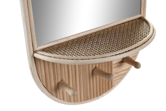DKD Home Decor Espejo MDF y Pino con Perchero Natural 27,5x11,5x46 cm