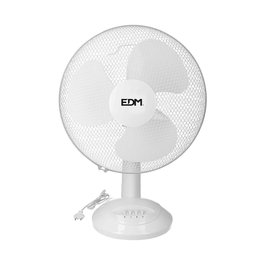 EDM Ventilador de Sobremesa Blanco, 35W, 53.4 dB, Aspas Ø30 x 48 cm, 3 Velocidades, Caudal 3588 m³/h, Cabezal Ajustable/Oscilante