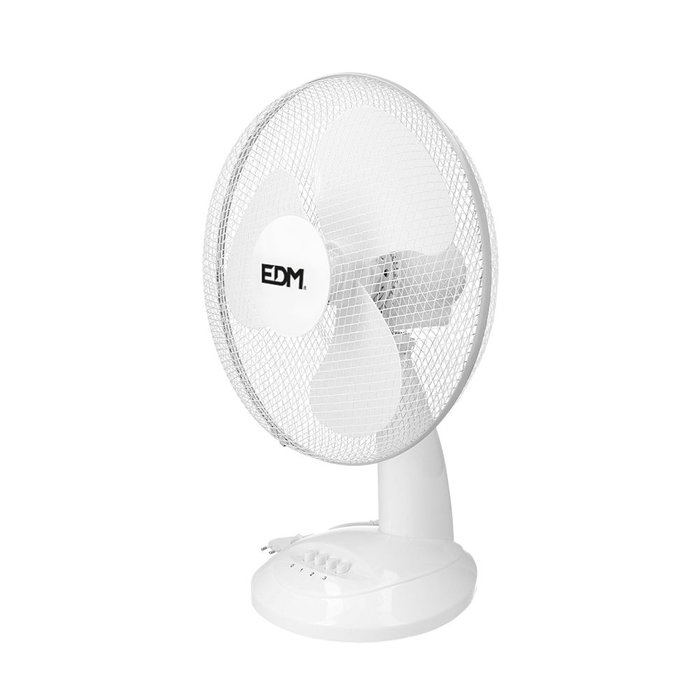 EDM Ventilador de Sobremesa Blanco, 35W, 53.4 dB, Aspas Ø30 x 48 cm, 3 Velocidades, Caudal 3588 m³/h, Cabezal Ajustable/Oscilante