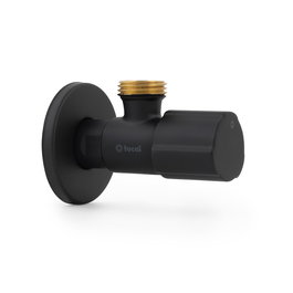 TMM Válvula Escuadra Cerámica de 1/2 x 3/8 Pulg, Mando Redondo Metálico 1/4 de Vuelta, Color Negro, Para Agua Potable, 16 Bar, 95°C