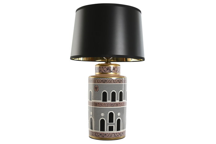 DKD Home Decor Lámpara Sobremesa Jing Door Neoclásico Porcelana Multicolor Negro Dorado Melocoton 40 x 40 x 67.5 cm