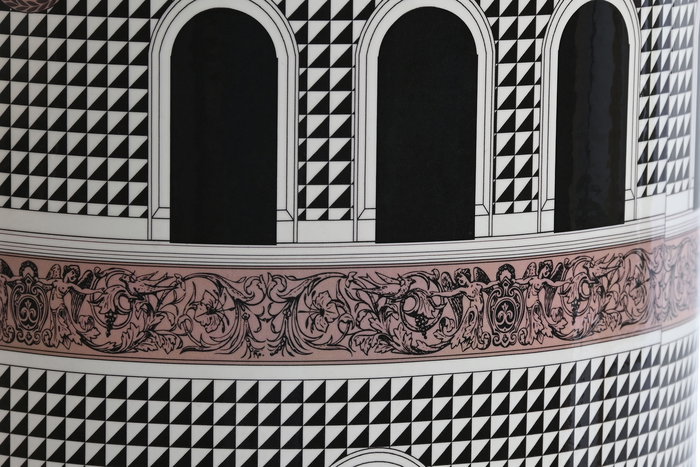 DKD Home Decor Lámpara Sobremesa Jing Door Neoclásico Porcelana Multicolor Negro Dorado Melocoton 40 x 40 x 67.5 cm