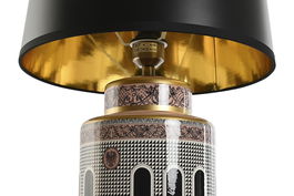 DKD Home Decor Lámpara Sobremesa Jing Door Neoclásico Porcelana Multicolor Negro Dorado Melocoton 40 x 40 x 67.5 cm