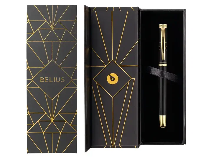 Belius Pluma Soiree Aluminio Negro y Dorado con Tinta Azul