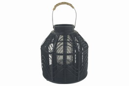 DKD Home Decor Portavelas de Metal y Ratán Negro 26,5x26,5x28 cm