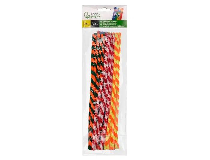 Liderpapel Limpiapipas de Chenilla 30 cm, Dos Colores Mate Surtidos, Bolsa de 30 Unidades