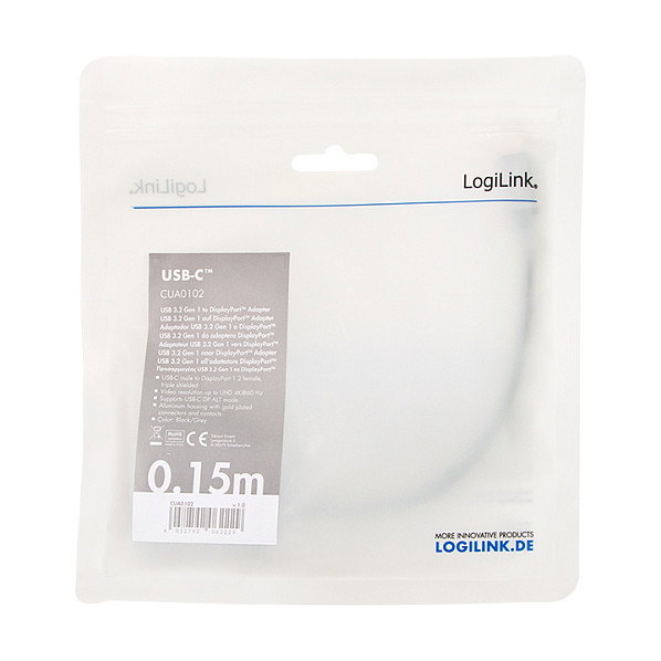 LogiLink Adaptador USB 3.2 Gen1 Type-C a DisplayPort 8K/60 Hz, 0.15 m, Negro/Gris LogiLink Adaptador USB 3.2 Gen1 Type-C a DisplayPort 8K/60 Hz, 0.15 m, Negro/Gris