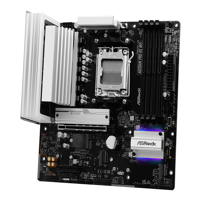 ASRock A620AM Pro RS WiFi Placa Base AMD AM5 mATX, DDR5 256GB, HDMI/DP 1.4, Wi-Fi 6E, Bluetooth 5.2, RAID, Audio 7.1, 2.5GbE, Compatible con Ryzen 7000/8000/9000 Series