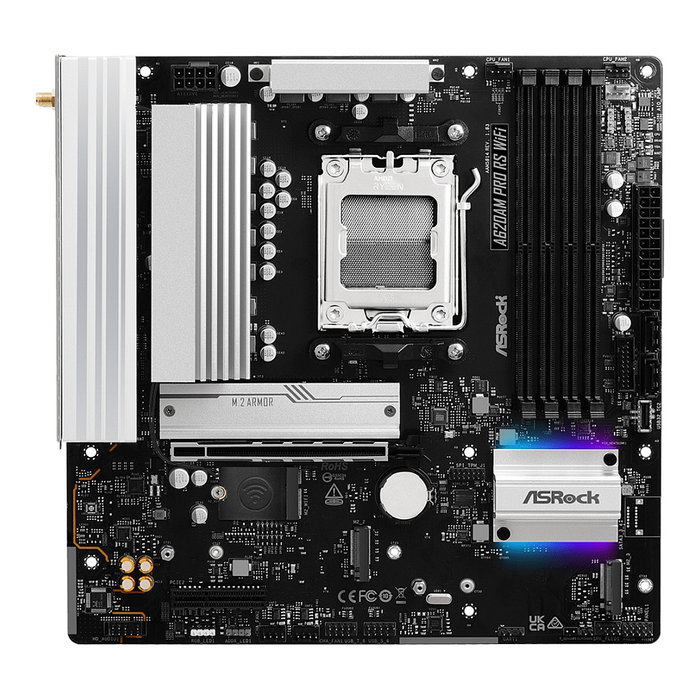 ASRock A620AM Pro RS WiFi Placa Base AMD AM5 mATX, DDR5 256GB, HDMI/DP 1.4, Wi-Fi 6E, Bluetooth 5.2, RAID, Audio 7.1, 2.5GbE, Compatible con Ryzen 7000/8000/9000 Series
