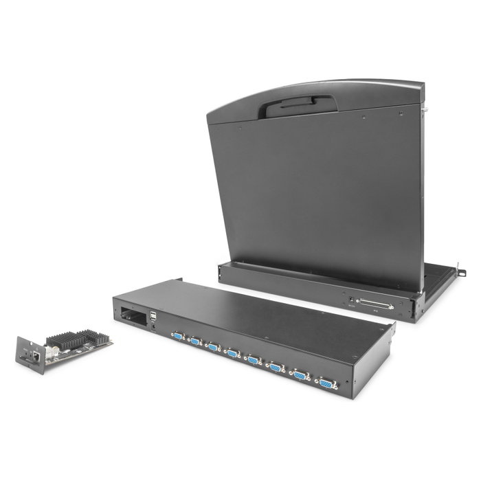 Digitus Conmutador modular KVM, 8 puertos, Montaje en rack, 1U, Negro