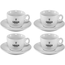 Gaggia Milano Set de 4 Tazas de Cappuccino y 4 Platos en Cerámica Blanca
