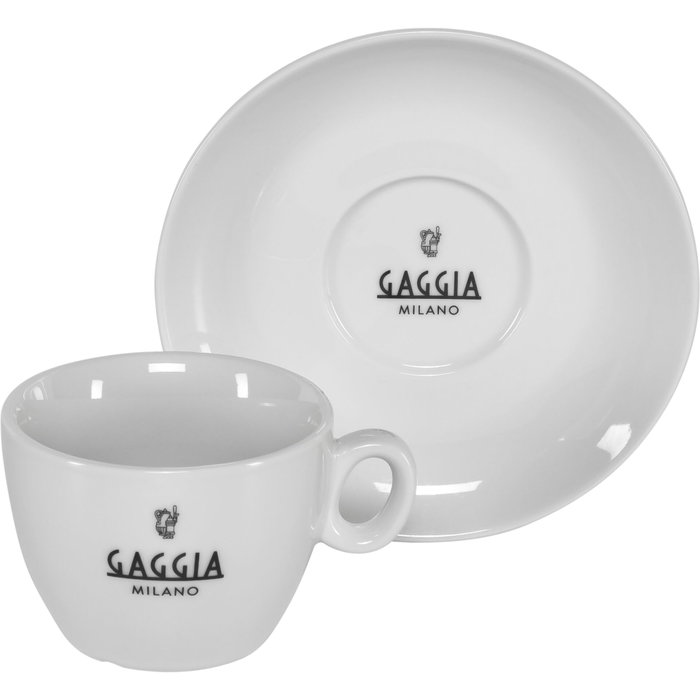 Gaggia Milano Set de 4 Tazas de Cappuccino y 4 Platos en Cerámica Blanca