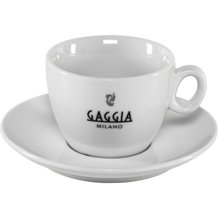 Gaggia Milano Set de 4 Tazas de Cappuccino y 4 Platos en Cerámica Blanca