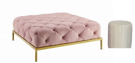 DKD Home Decor Descalzadora de Poliéster y Metal con Capitone Blanco y Dorado