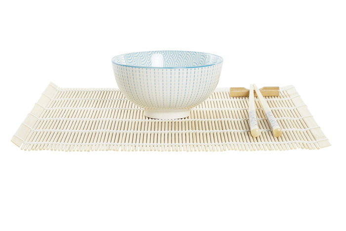 DKD Home Decor Sushi Set 16 piezas Bambú y Gres Azul 14,5x14,5x31 cm