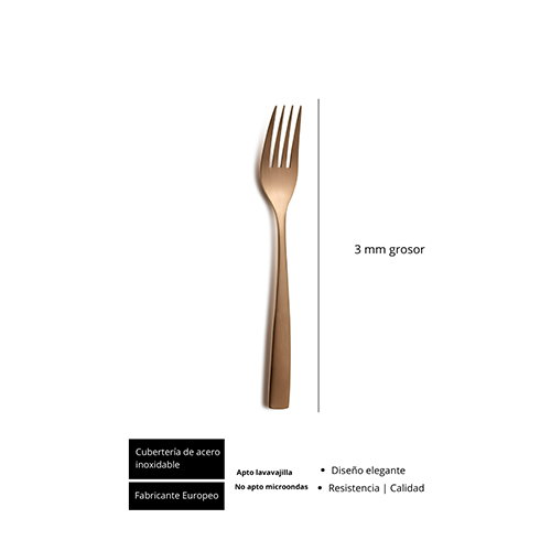 Summa Tenedor de Postre Satin Cobre - Cubertería Acero Inoxidable 18/10 - 190 mm (Set de 12) Summa Tenedor de Postre Satin Cobre - Cubertería Acero Inoxidable 18/10 - 190 mm (Set de 12)