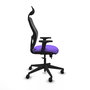 Silla de oficina Alocén con mecanismo Sincro/Traslack tapizada con Tela color Lila y malla color Negro. Equipada con lumbar 1D, Brazos 2D, Cabecero Fijo y Ruedas 65mm nailon