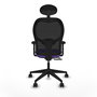 Silla de oficina Alocén con mecanismo Sincro/Traslack tapizada con Tela color Lila y malla color Negro. Equipada con lumbar 1D, Brazos 2D, Cabecero Fijo y Ruedas 65mm nailon