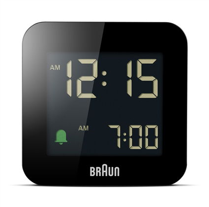 Braun BC-08-B Reloj Despertador Digital Negro con Pantalla LCD Retroiluminada y Función Snooze