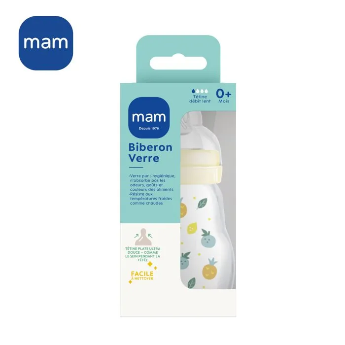 Mam Biberón de Vidrio 170 ml 0 a 6 Meses Flow Teat 1 Blanco