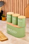 Hermia M0265 - 4LU/YESIL Juego de 4 Cajas de Almacenamiento de Metal Verde con Tapas de Madera para Cocina y Despensa, Medidas 30x19x15 cm y 10x11x10 cm