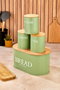 Hermia M0265 - 4LU/YESIL Juego de 4 Cajas de Almacenamiento de Metal Verde con Tapas de Madera para Cocina y Despensa, Medidas 30x19x15 cm y 10x11x10 cm