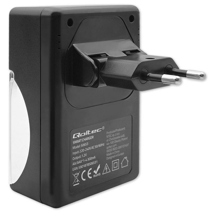 Qoltec 50653 battery charger for ni mh type r03 aaa r6 aa 300ma