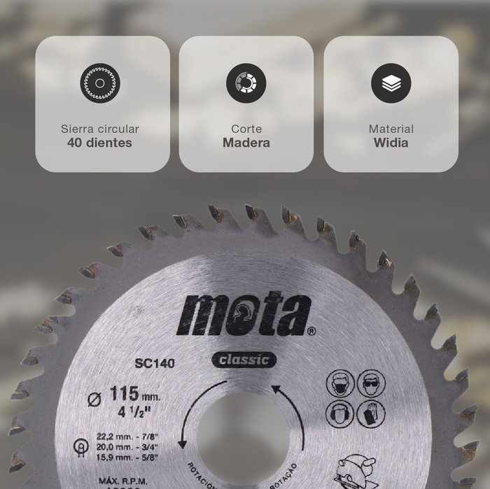Mota Herramientas Sierra circular widia 115 mm 40 dientes Mota Herramientas Sierra circular widia 115 mm 40 dientes