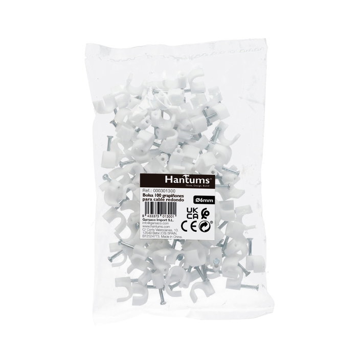 Hantums Bolsa de 100 grapillones para cable manguera redondo 6mm