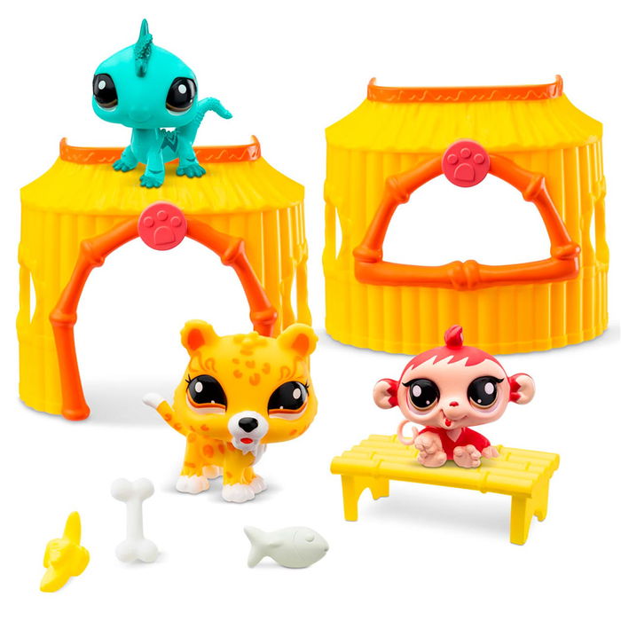 Bandai Littlest Pet Shop Set Tiki Jungle BF00515 con 2 Figuras y 6 Accesorios