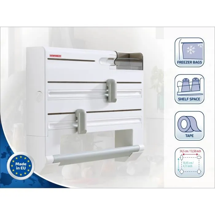 Leifheit Parat Plus Dispensador de 3 Rollos - Blanco y Gris