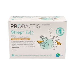 Probactis Strep Kids Fresa Complemento Alimenticio con Streptococcus Salivarius K12 y Vitamina D3 para el Sistema Inmunitario Infantil 30 Sobres