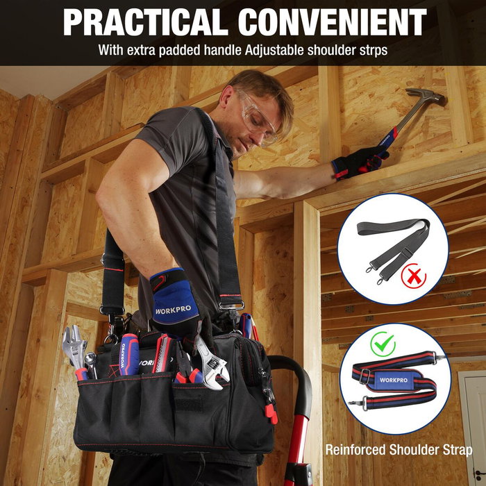Workpro Bolsa de herramientas con cremallera y correa ajustable